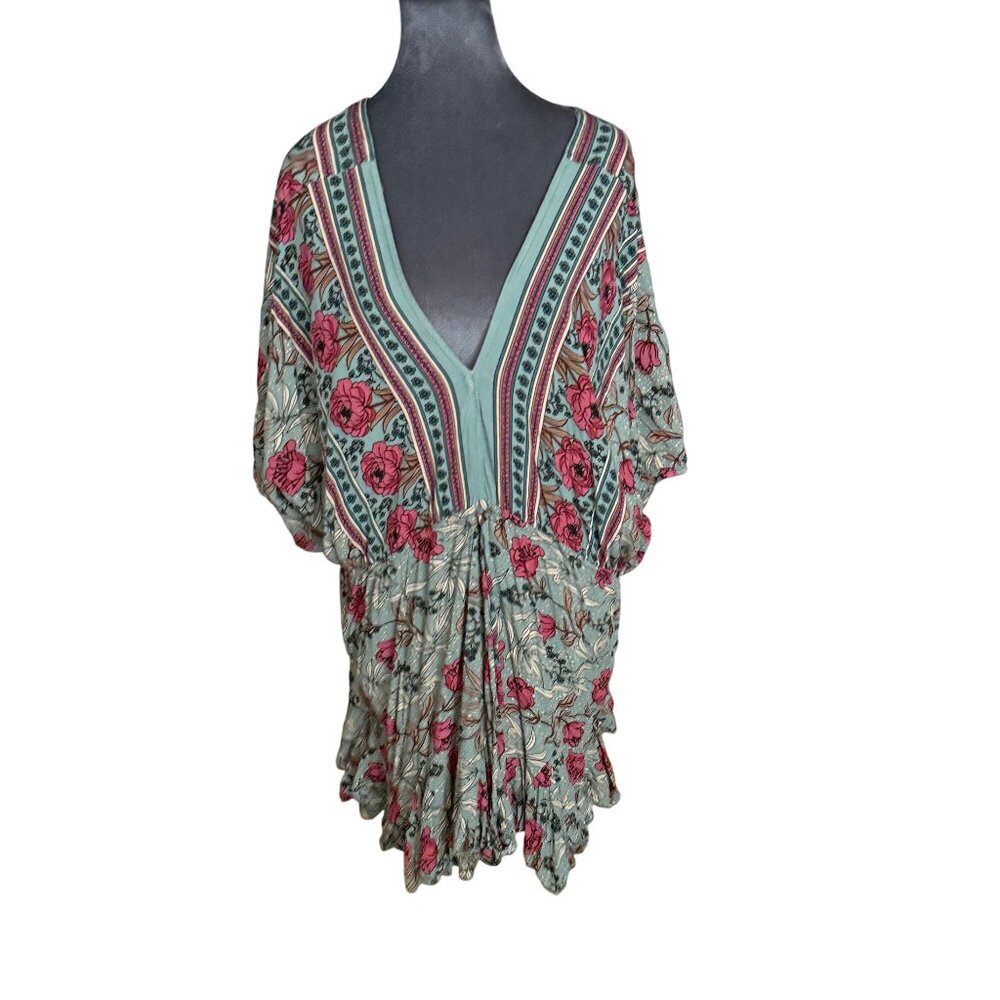 Blush BJ Floral Kimono Dress With V-Neck & Ruffled Hem - Picture 1 of 8